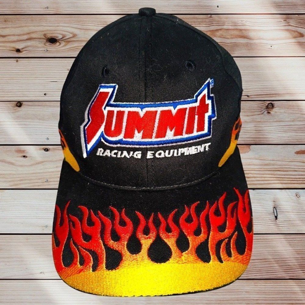 Summit Racing Equipment fire flames Mens Black Embroidery Logo Ajustable Cap